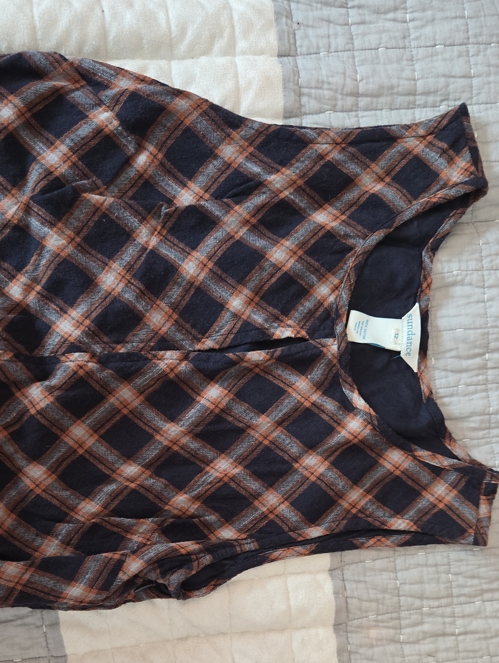 Sundance Sleeveless Dress in Navy and Brown Plaid Cotton
